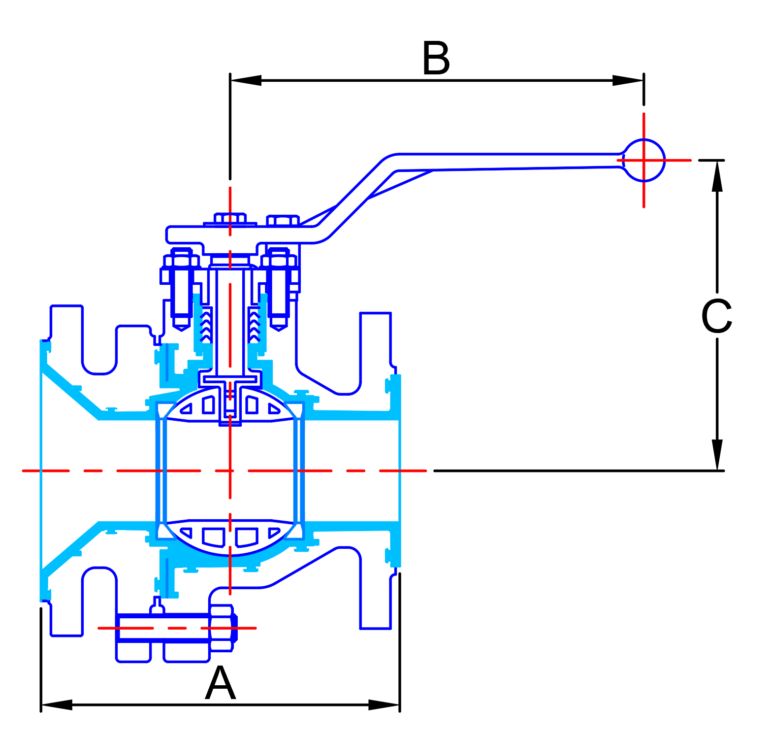 Reducing PFA lined ball valve Atomac AKH6