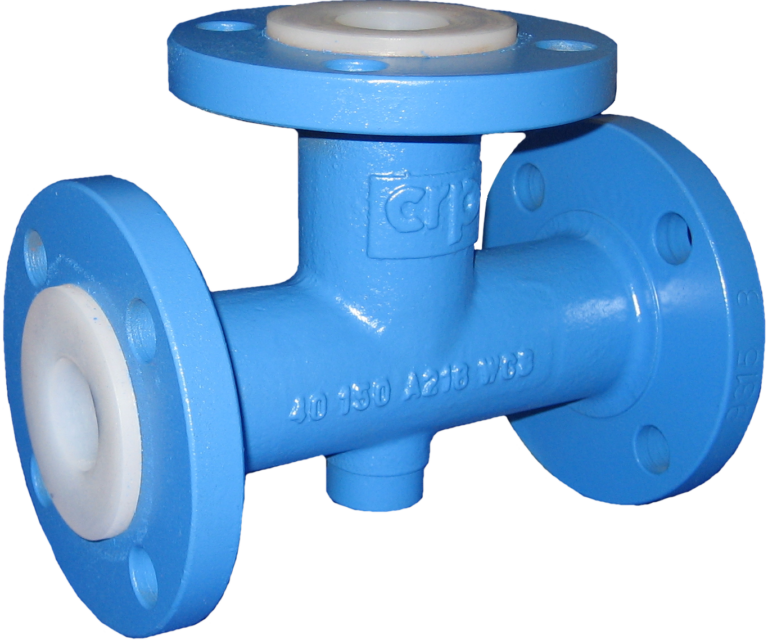 PFA lined equal tee with ASME 150 flanges for use with corrosive acids