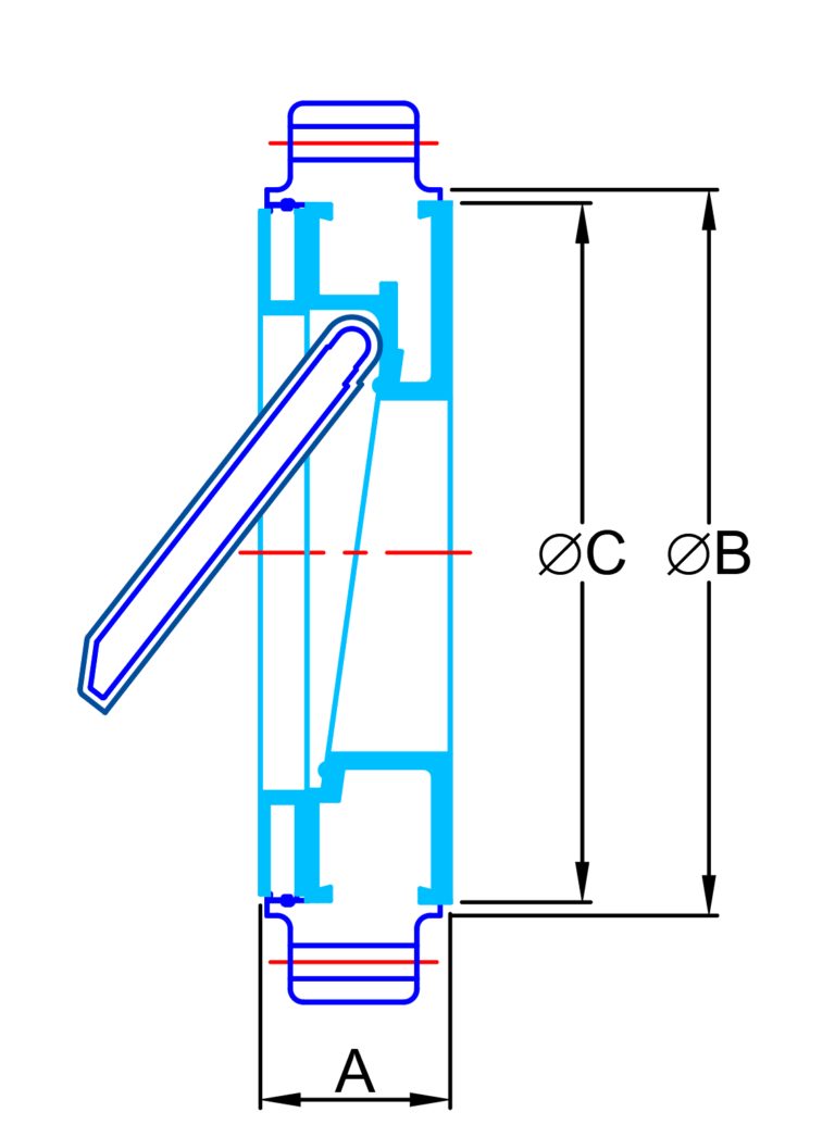 GA Drawing of PFA lined Swing Check Valves - STCV for use with very corrosive chemicals