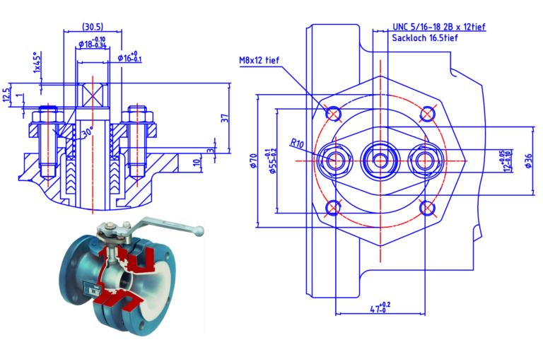 Top works drawing of AKH6 ball valve
