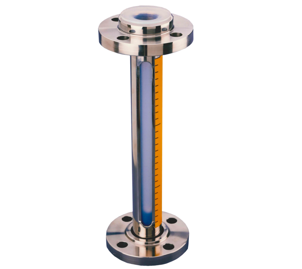 Flanged level gauge shows the tank liquid level PFA lined stainless steel