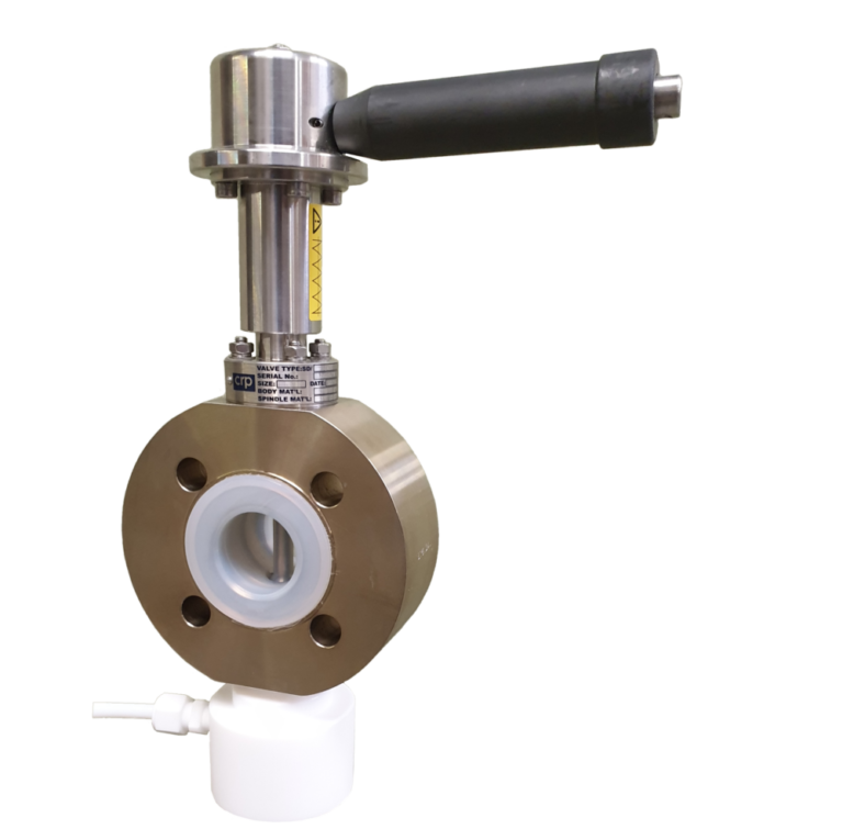 PFA lined inline chemical sampler with bottle adaptor
